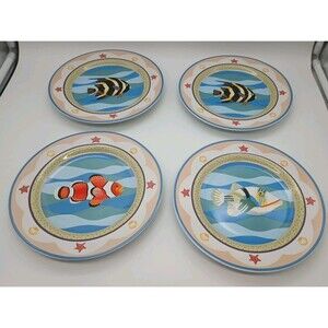 Sakura Coral Reef Salad Lunch Plates Tropical Fish Set Of 4 Clownfish Trigger